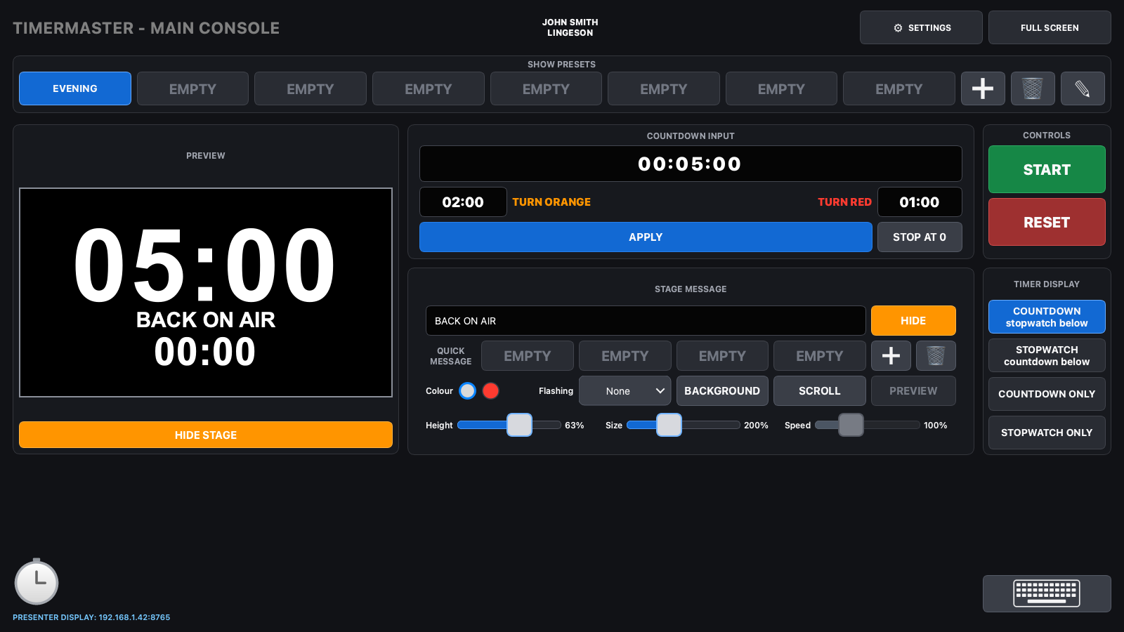 Actual TimerMaster main console